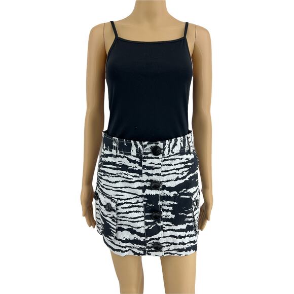 Armani Exchange (0) Black White Zebra Cargo Pocket Mini Skirt Wrap Button Up - Picture 1 of 8